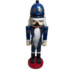 Vintage Wooden Nutcracker Soldier In Blue & Red With Gold Accents